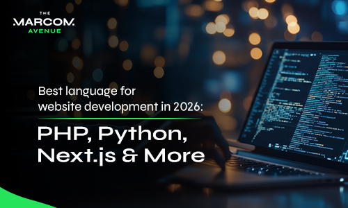 Best programming languages for website development in 2026 including PHP, Python and Next.js displayed on laptop coding screen list image