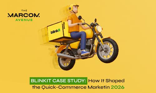Blinkit case study banner showing a delivery rider on bike explaining how Blinkit shaped the quick commerce market in 2026