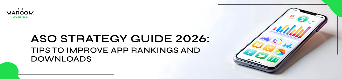 ASO strategy guide 2026 showing mobile app analytics dashboard to improve app rankings and downloads