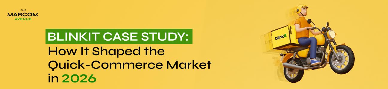 Blinkit case study banner showing a delivery rider on bike explaining how Blinkit shaped the quick commerce market in 2026